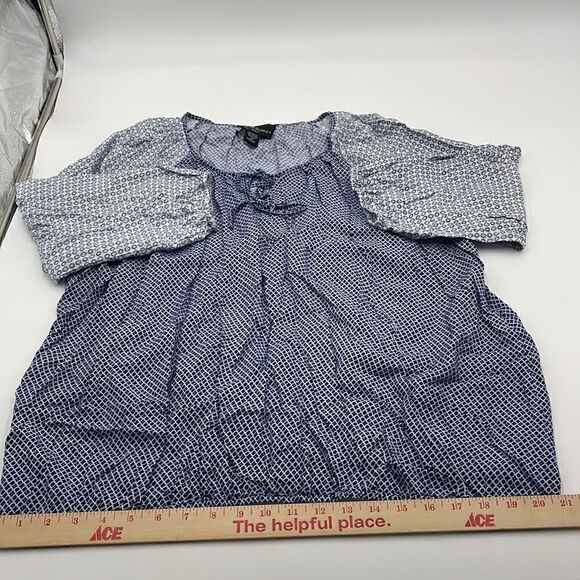 Blue and white patterned Cynthia Rowley long sleeve top - Picture 4 of 8